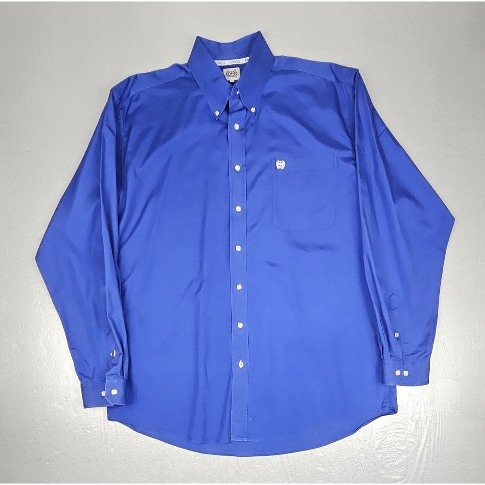 Cinch Button Down Shirt Mens Large Cobalt Blue Western Wear Square Buttons L/S